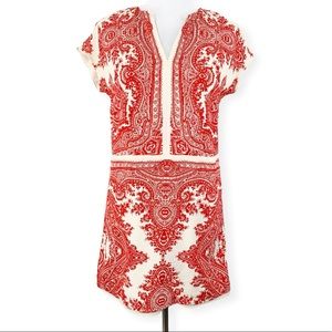 Madewell Silk Red Paisley Short Sleeve Shift Dress
